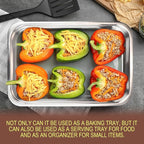 Stainless Steel Roasting Pan with Rack Rectangular Baking Pan BBQ Bakeware Quarter Sheet with Handles for Turkey Chicken Meat & Vegetables (36x26x6CM)