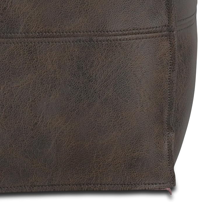 SIMPLIHOME Sheffield Square Pouf - 18 inch Wide Genuine Leather Ottoman in Distressed Dark Brown, Boho-Style Footrest, Extra Seating, or Accent Piece for Living Room or Bedroom, Assembled