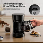 Kismile 5 Cup Coffee Maker, 0.75L Small Drip Coffee Machine with Anti-Drip Design, Dry Burn Protection, Removable Filter Funnel, Easy Mechanical Switch, Black