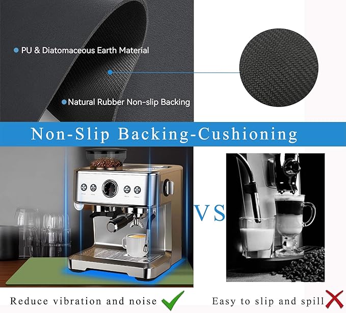 Coffee Mat for Countertops ,Coffee Bar Accessories Fit Under Coffee Maker Espresso Machine, Absorbent Hide Stain Rubber Mat for Countertop ,Dish Drying Mat for Kitchen Counter (Green, 17"x31.5")