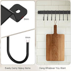 Kitchen Hanger Wall Mounted with 10 Hooks, Wrought Iron Kitchen Rail Utensil Holder Rack, Hanging Pots, Pans, Coffee Mug, Black, 17", 2 Pcs