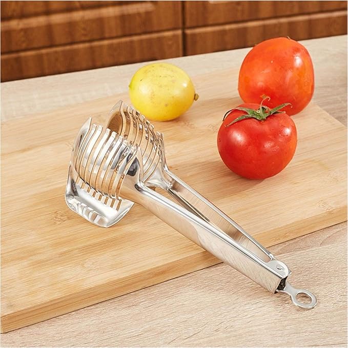 KAYCROWN Tomato Slicer Lemon Cutter Multipurpose Handheld Round Fruit Tongs Stainless Steel Onion Holder Easy Slicing Kiwi Fruits & Vegetable Tools Kitchen Cutting Aid Gadgets Tool