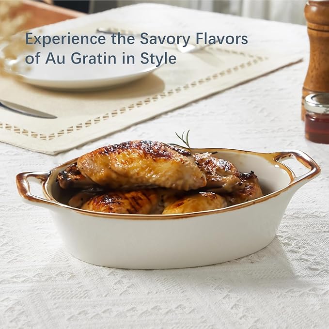 Versatile Au Gratin Baking Dish & Small Pie Pans Set – Perfect for Oven-to-Table Cooking | Ideal for Au Gratin, Pot Pies, Tarts & More | Sturdy Ceramic for Even Heating | Easy-to-Clean Non-Stick Surf