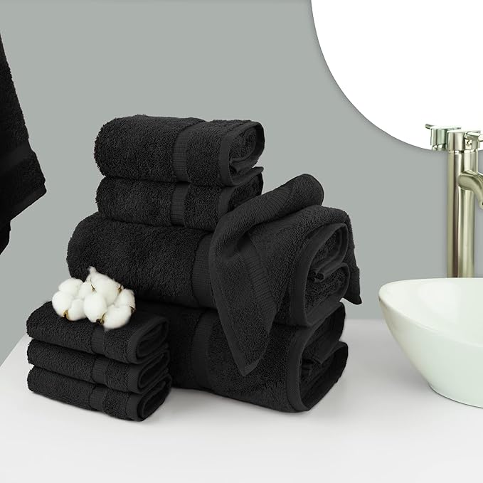 Chakir Turkish Linens | Hotel & Spa Quality 100% Cotton Premium Turkish Towels | Soft & Absorbent (8-Piece Towel Sets, Black)