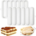 Silicone Eclair Mold, 6-Cavity Hot Dog Bun Pan, Finger Biscuit Baking Tray for Chocolate Cracker Bar, White, Set of 2