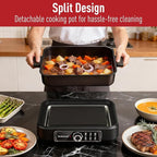 Electric Skillet, Techwood 7.5-Quart 2-in-1 Versatile Multi-Cooker with 5-Level Heat Settings, Come with Removable Non-stick Skillet Pan& Cooking Pot, Dishwasher Safe, 1500W, Black (Black)