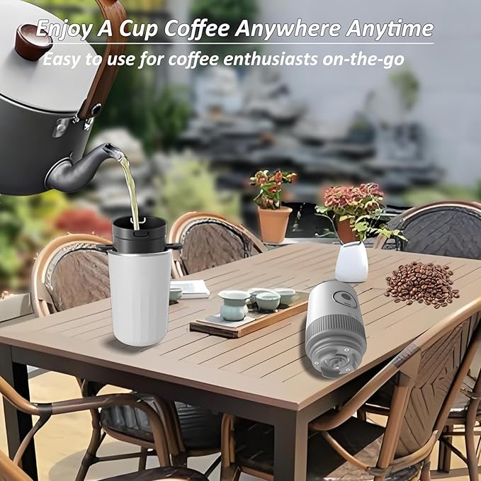 Portable Electric Coffee Grinder and Brewing Kit, Rechargeable, Conical Burr Coffee Grinder with Filter, 32g Capacity & 320 ml Coffee Cup for Camping, Travel, Office, Espresso, Pour Over, etc (White)