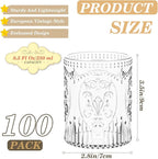 Qinyoung 100 Plastic Vintage Drinking Glasses 8.5oz Stemless Retro Embossed Wine Glasses Shatterproof Reusable Cups for Baby Shower Wedding Reception Grand Event Party (Clear)