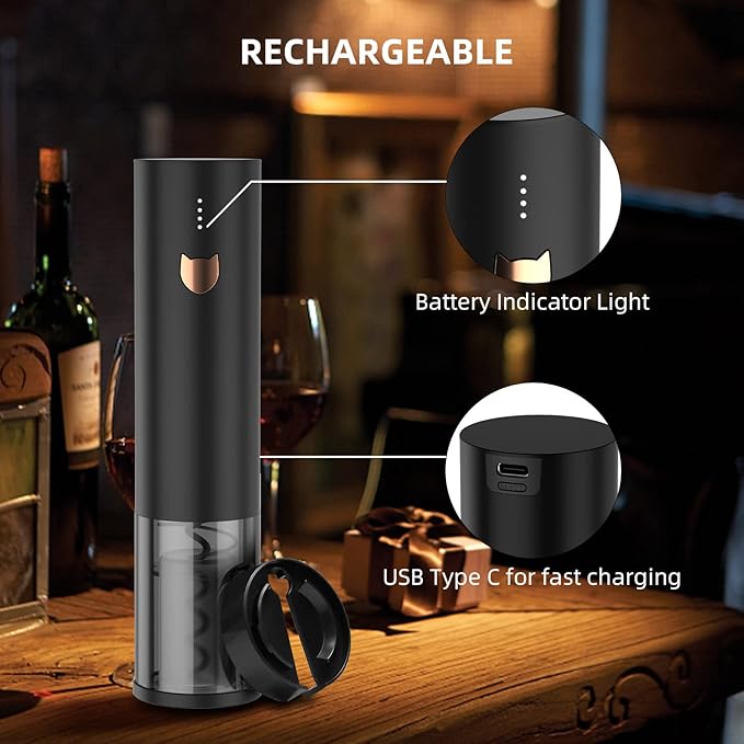 Wine Gifts-Electric Wine Opener-Automatic Wine Opener Rechargeable-Cordless Electric Corkscrew-Wine Bottle Opener with Foil Cutter, 2 in 1 Aerator Pourer, Vacuum Stopper, Gift Box