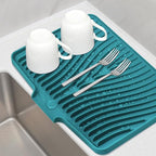 TIKNIK Silicone Dish Drying Mat, Stone Drying Mat for Kitchen Counter with Built-In Drain, Non-Slip Drain Pad with Built-in Drain, Heat Resistant Stone Drying Mat, Hangable, Green-1pcs, 16" x 12"