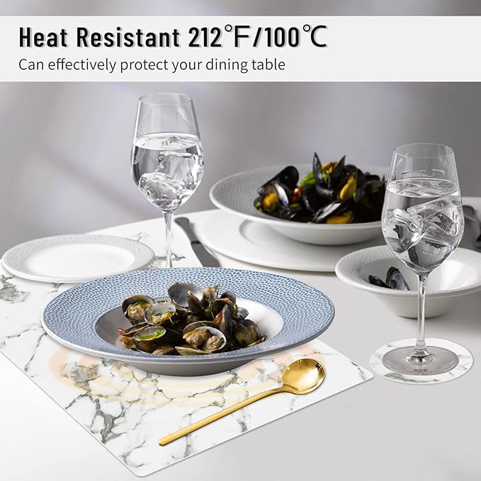 Faux Leather Placemats Set of 6,Heat Resistant Placemats for Dining Table, Easy Clean Non-Slip Place Mats, Waterproof Stain Resistant Wipeable Washable PU Table Mats, (Marble)