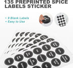 Tianifa Black Countertop Rotating Spice Rack, Round Empty 20-Jars Revolving Spice Rack Organizer, 135 Spice Labels with Funnel Complete Set, for Kitchen Countertop, Cabinet