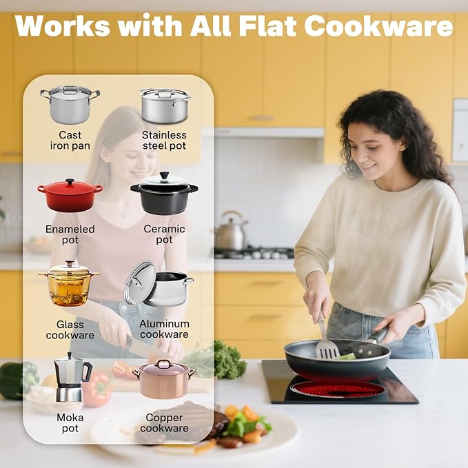 2 Electric Burner, 2000W Plug in Portable Cooktop, 110V Countertop Stove, Built-in Ceramic Hot Plate Dual Burner with 9 Power Levels, Timer, Safey Lock, Compatible with ALL Cookware