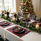 D'Moksha Homes Linen Placemats Set of 4 - Classic Hemstitch Dark Red Placemats 14 x 19 Inch - 100% Pure Linen Table Mats for Valentines, Holiday, New Year - Handcrafted and Machine Washable