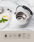 Martha Stewart Kingstree Large 2 Qt Heavy Gauge Stainless Steel Tea Kettle - Linen White Exterior