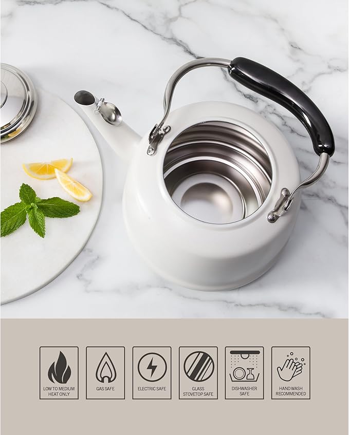 Martha Stewart Kingstree Large 2 Qt Heavy Gauge Stainless Steel Tea Kettle - Linen White Exterior