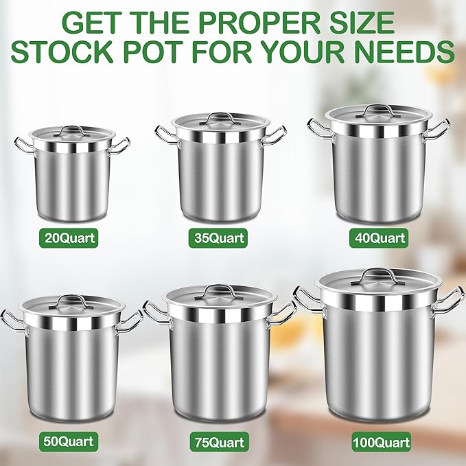 STOCKPOT Stock Pot 20 Quart with Lid – Stainless Steel Cooking Pot for Soup, Stew, and Pasta – Heavy Duty Induction Compatible Stockpot for Kitchen or Commercial Use, Oven Safe