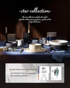 Famiware Star 12-Piece Stoneware Dinnerware Sets for 4, Reactive Glaze Plates and Bowls, Modern Rustic Dishes for Everyday/Formal Use, Chip/Scratch Resistant, Microwave/Dishwasher Safe, White & Black