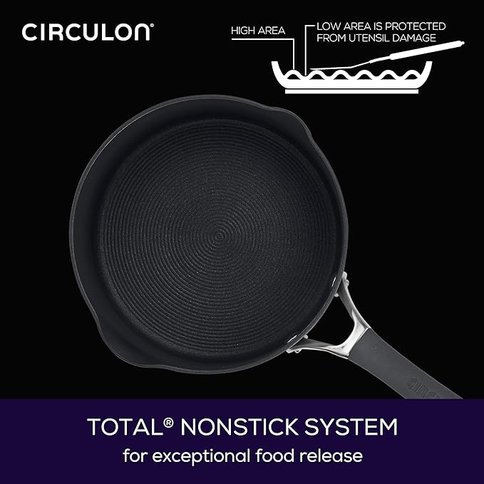 Circulon Radiance Hard-Anodized Nonstick Saucepan, Durable Nonstick Cookware, Sauce Pan with Straining Lid, 3-Quart, Gray