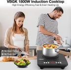 VBGK Single Burner Induction Cooktop,1800W Portable Induction Cooktop,110V Hot Plate with LCD Sensor Touch, 7 Temp Levels up to 518°F, Safety Lock, 4-Hour Timer, 9 Heat-Resistant Cooking