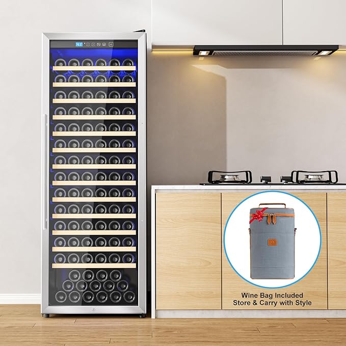 158 Bottle Wine Fridge, 24 Inch Wine Cooler Refrigerator Freestanding with Professional Temperature Control System, Suitable for Mixed Bottle Sizes, Low Noise Operation (14.37cu.ft)