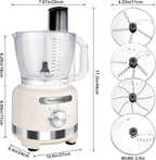 Homtone 16-Cup Food Processor, Heavy-Duty 9-Function Vegtable Chopper with 7 Blades & 3 Speeds for Dough Kneading, Meat Chopping, Slicing, Shredding & French Fry Cutting, Dishwasher Safe, White