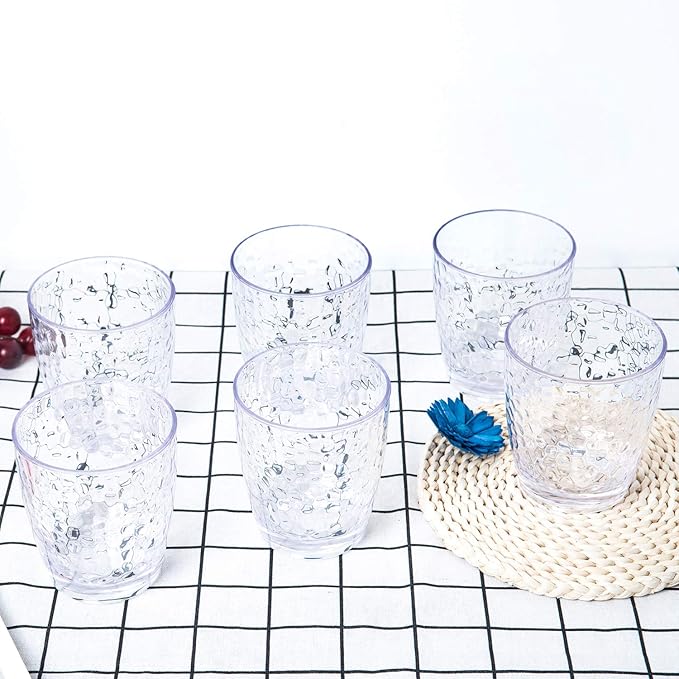 Set of 6 Hammered Style 15-ounce/430ml Acrylic Glasses Plastic Tumbler,BPA Free,Dishwasher Safe (Clear color)
