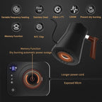 RHD Electric Gooseneck Kettle with LCD Display, Real-Time Temp Control Hot Water Boiler to Pour Over Coffee, Brew Tea, Switchable ℉/℃, 1200 Watt Quick Heating Pot, 0.9L, 304 Stainless Steel,Matt Black