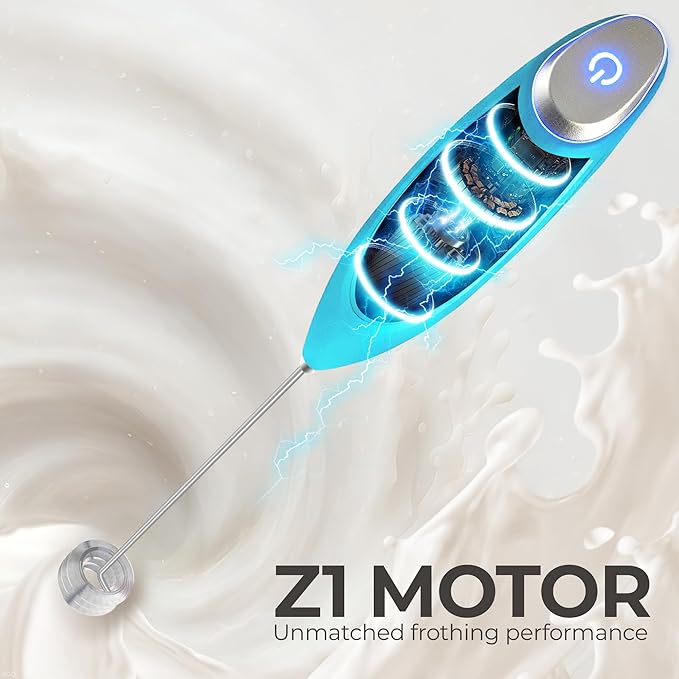 Zulay Kitchen Patented Tornado Triple Whisk Milk Frother with 4 Duracell Batteries – Handheld Foam Maker for Coffee, Lattes, Matcha & Hot Chocolate – Rich, Creamy Froth in Seconds - Teal Blue