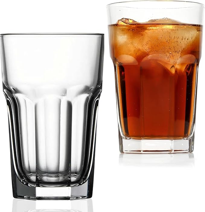 Highball Drinking Glasses Set of 6, 12.5 oz Glass Tumbler - Water Glasses & Beer Glassware for Kitchen - Durable Drinkware Set for Juice, Soda, Iced Tea & Cocktails - Heavy Base, Dishwasher Safe