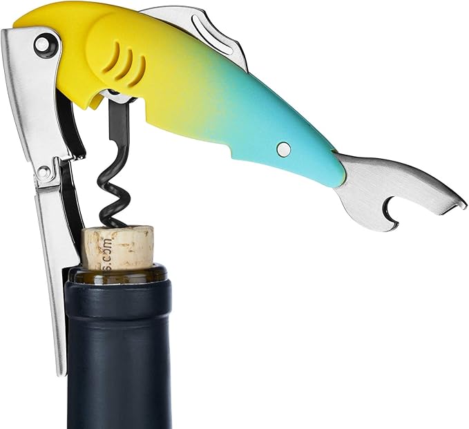 TrueZoo Gillbert Fish Double Hinged Corkscrew, Novelty Wine Key, Waiter’s Corkscrew Bottle Opener