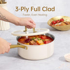 CAROTE 1.5Qt & 3.0Qt Stainless Steel Saucepan Set with Steamer & Ladle, Non-Toxic 3-Ply Stainless Steel Pot with Lids, Small Pots for Cooking, Oven Safe, Induction Compatible Cookware