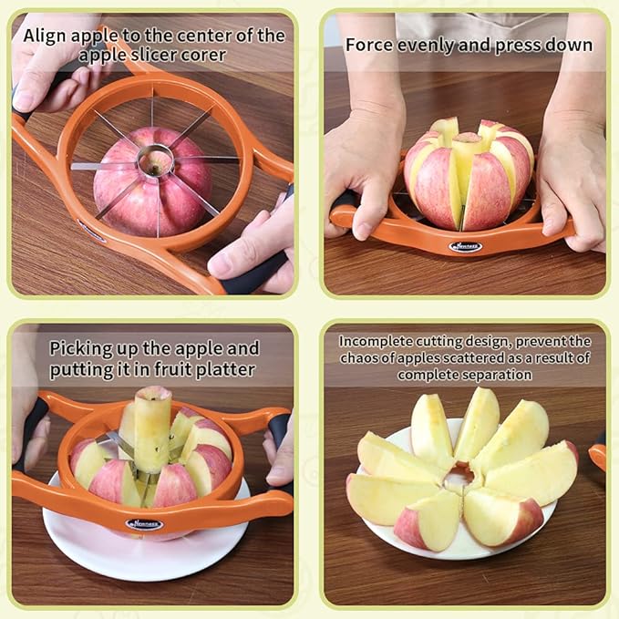 Newness 5.12 Inch Extra Large Apple Slicer, Heavy Duty Apple Slicer 8 Slices, Durable Apple Corer, Stainless Steel Apple Slicer and Corer - for Apple, Potato, Onion and More, Orange