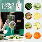 Cambom Rotary Cheese Grater Hand Crank Cheese Shredder for Fresh Cheese, Vegetable, Nuts,Non-slip Suction Base, Free Cleaning Brush Three Blades, Deep Green