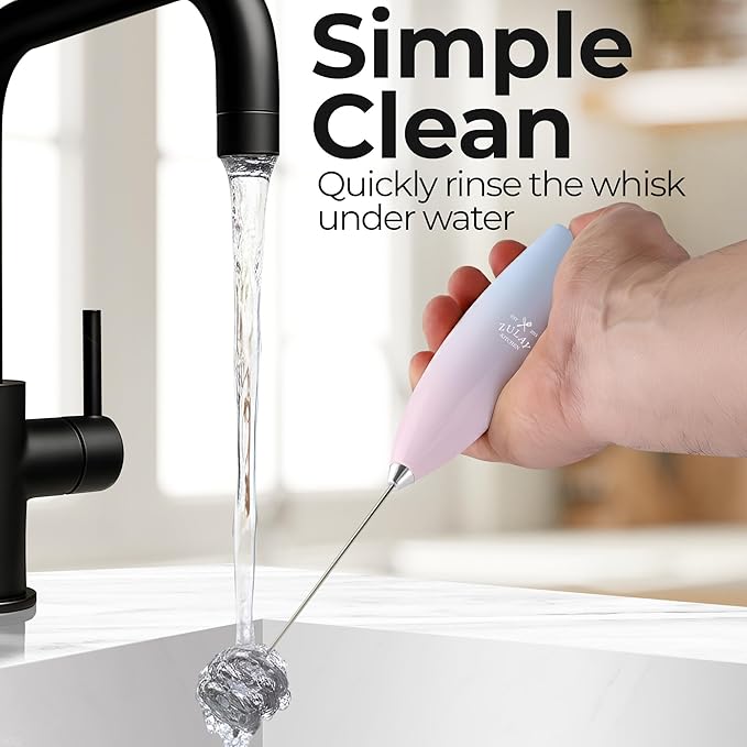Zulay Kitchen Patented Tornado Triple Whisk Milk Frother with 4 Duracell Batteries – Handheld Foam Maker for Coffee, Lattes, Matcha & Hot Chocolate – Rich, Creamy Froth in Seconds - Orchid