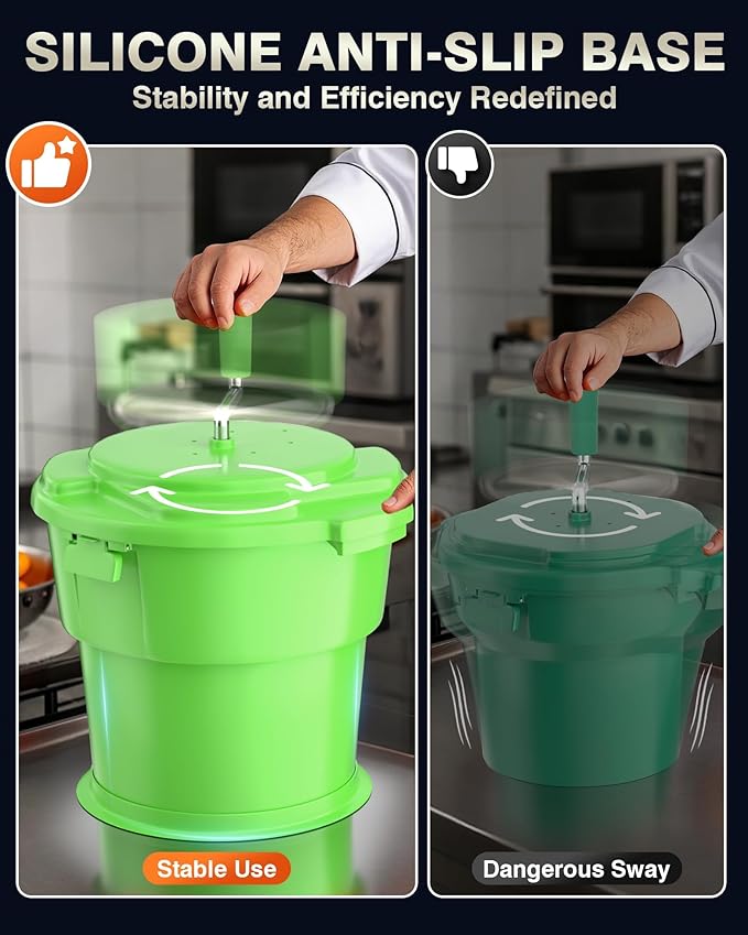 WantJoin Commercial Salad Spinner - 6 Gallon Salad Dryer w/Silicone Anti-slip Mat & Draining Hose, Green, 24Qt Manual Salad Spinner for up to 7 Heads of Lettuce Spinner Large for Catering