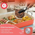 Double Burner griddle Pan,griddle pan for stove top & Oven,15.6x10.8 Ceramic Nonstick stovetop griddle,PFAS-Free,Induction Ready,Stainless Handles,Oven Safe 428°F,4.8QT，Terracotta Red