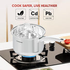 SUNHOUSE – 2 Quarts Stainless Steel Sauce Pan with Lid - PFOA-Free, Stainless Steel Sauce Pan, Advanced Impact Bonding Induction Base, Stay-Cool Handle, Compatible with All Cooktops