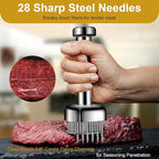 Meat Tenderizer Tool 304 Stainless Steel, Upgraded 28 Needles Desigh, Retractable Safety Guard, for Tenderizing Beef, Turkey, Chicken, Steak, Dishwasher Safe