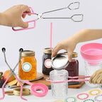 Home Canning Supplies Starter Kit, Food Grade Stainless Steel Canning Tools with Jar Lifter Tongs, Funnel, Labels, Magnetic Lid Lifter, Essential Canning Accessories Equipment Set for Beginners, Pink