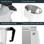 Primula Classic Stovetop Espresso and Coffee Maker, Moka Pot for Italian and Cuban Café Brewing, Greca Coffee Maker, Cafeteras, 3 Espresso Cups, Silver