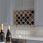 Solid Wood RTA Wine Bottle Rack Wall Cabinet with Lattice Panels Wine Holder Wine Storage Cabinet for Bar, Pantry, Wine Cellar Basement Countertop Mocha (Gray, 36”W × 12”D × 18”H), Sk-grey