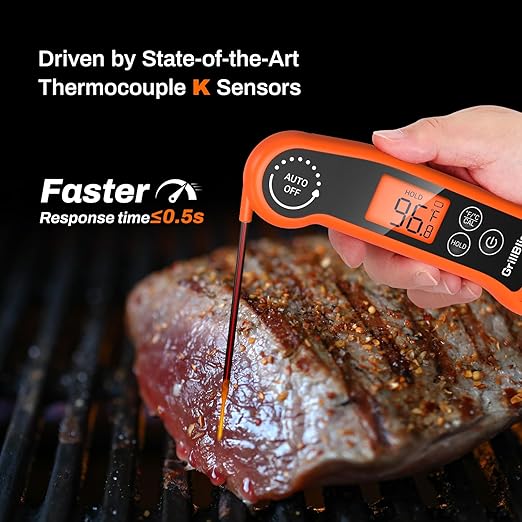 Instant Read Meat Thermometer, Meat Thermometer Digital with 0.5s Fast Reading, IPX5 Waterproof Cooking Thermometer with ±0.5℉ Accuracy, Food Thermometer for Candy, Grill, Milk, Bake, Oven and Brewing