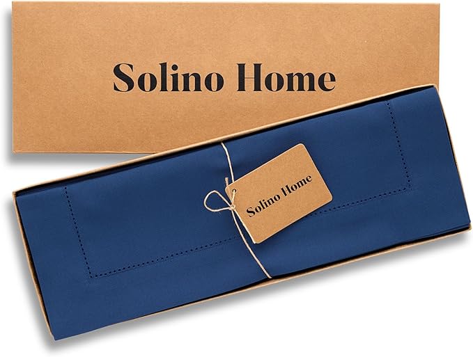 Solino Home Cotton Linen Placemats Set of 4 - Hemstitch Lapis Blue Placemats 14 x 19 Inch - Machine Washable Table Mats for Winter
