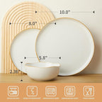 Pokini 18 Piece White Reactive Glaze Dinnerware Set for 6, Irregular Coastal Shape Stoneware | Elegant & Minimal Design for Daily Family Dinners or Weekend Guests