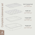 Bakken 4-Piece Bakeware Sets, Nonstick Carbon Steel Baking Sheet, Stackable Space-Saving Bakeware, Dishwasher Safe, Stain-resistant, PFOA, PFOS, & PTFE Free, Oven Safe Up To 450°F, Black