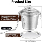 Zopeal 9 Pcs Tea Infuser Stainless Steel Strainer with Extended Chain Hook and Saucer Loose Leaf Steeper Fine Mesh Ball Tea Filter for Brew Spices Seasonings Fits Cup Mug Bottle (3 Sizes)