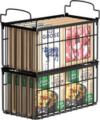 Freezer Organizer Bins, 2 Pack Stackable Deep Chest Freezer Organizer Bins, Foldable Freezer Baskets with Handles, Black Freezer Storage Organizer Baskets for 5/ 7 Cu.FT Sort Frozen Meats