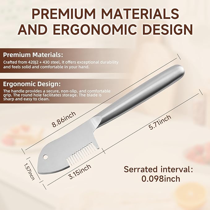 Stainless Steel Multi-Purpose Julienne Peeler, handheld peeler shredder, quick vegetable slicer for kitchen. Comfortable handle and hanging holes, suitable for fruits, vegetables, and herbs. (2)
