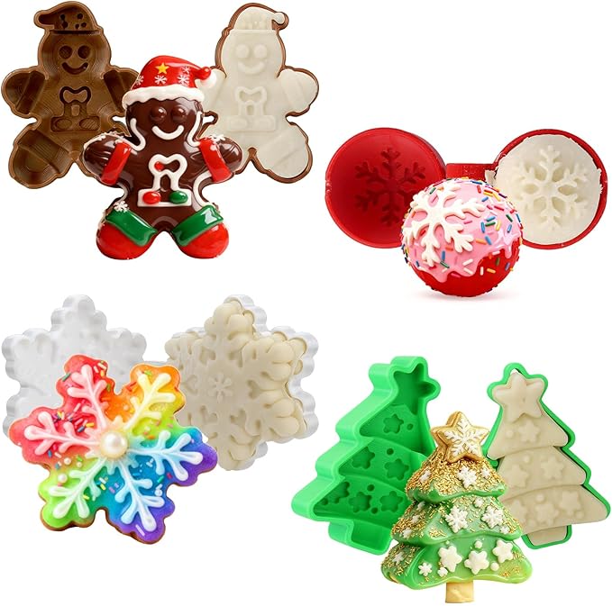 Mity Rain Christmas Cake Pop Mold Shapes Press Set, Christmas Tree & Snowflakes Snowball & Gingerbread Man Mold & Cakepop Stick, 3D Printed Cakepop Molds Cutter for Home Baking,Birthday Parties
